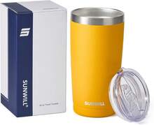Travel Coffee Tumbler 20 Oz, Insulated Mug With Lid, Stainless Steel Cup For Hot And Cold Drinks, Powder Coated Yellow - 黃色 - 查看 6