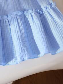 Baby Girls' Spaghetti Strap Ruffle Bow A-Line Cake Dress, Suitable For Everyday Outings, Spring/Summer