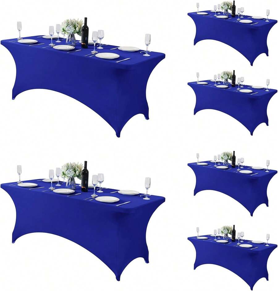 6 Pack Spandex Table Cover For 6FT Table Universal Fitted Stretch Tablecloth For Party, Banquet, Wedding And Events-Royal Blue - Blue - View 1