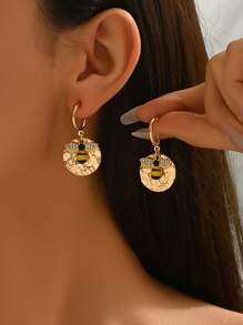 1 pereche de cercei cu șuruburi în formă de albină geometrică, design minimalist, elegant și șic