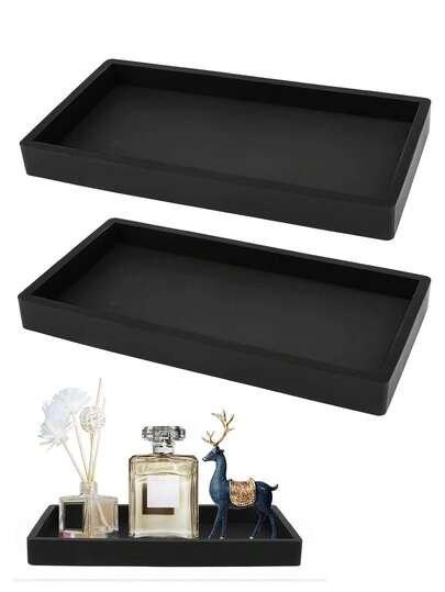 黑色硅胶台面托盘，浴室、厨房或梳妆台收纳架 - 可放置肥皂瓶、蜡烛、香水、珠宝、钥匙 - 现代、防滑、防碎