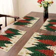 1/4 Set di Tovagliette Natalizie in Lino Stampato a Quadri Bufalo, Babbo Natale Invernale, Albero di Natale, Pupazzo di Neve e Cervo per Tavolo da Pranzo, Lavabili in Poliestere Rettangolari, Sottobicchieri, Tovaglie da Cucina, Tappetini per il Caffè, Adatti per Cucina, Sala da Pranzo, Matrimonio, Decorazione Casa, Decorazione Stanza, Decorazione Interna, Decorazione Tavolo, Decorazione Festa di Natale, Regalo Ideale