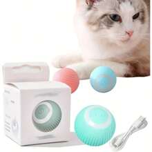 Juguete interactivo recargable por USB para gatos - Bola rodante inteligente con diseño espiral azul y blanco, seguimiento inteligente de movimiento para gatitos y gatos pequeños/medianos, material ABS, juguete interactivo para gatos, diseño de juguete, superficie suave.