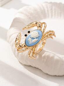 1 件夏季螃蟹设计女士戒指，海洋风格海洋生物螃蟹戒指，适合日常佩戴的女士时尚珠宝，度假风格珠宝配饰 - 彩色 - 查看 2