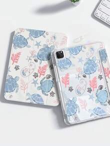 Estuche protector transparente de acrílico con panel trasero pintado de una hermosa y linda tortuga azul, resistente a golpes, compatible con iPad de 7ma y 8va generación (10.2 pulgadas), 10ma generación, con ranura para lápiz, compatible con función de suspender y activar, regalo ideal para las fiestas y Año Nuevo - Multicolor - Ver 2