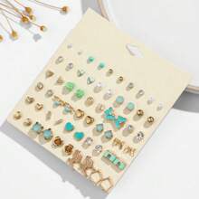 1 Set de 30 piezas Juego de Aretes de Moda para Mujer, Material de Aleación de Zinc con Diseños de Animales y Geométricos, Pendientes de Acero Inoxidable, Hipoalergénico, Apto para Uso Diario y Vacaciones, Diseñado para Mujer
