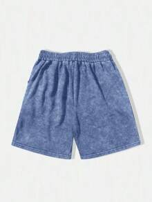 メンズ サマー レタープリント ライトウェイト ウォッシュ加工 ファブリック ショーツ ストリートウェア、アウトドア、ビーチ、カジュアルスポーツ、ランニング用 ドローストリングとポケット付き、2000年代スタイル - ブルー - チェックする 2