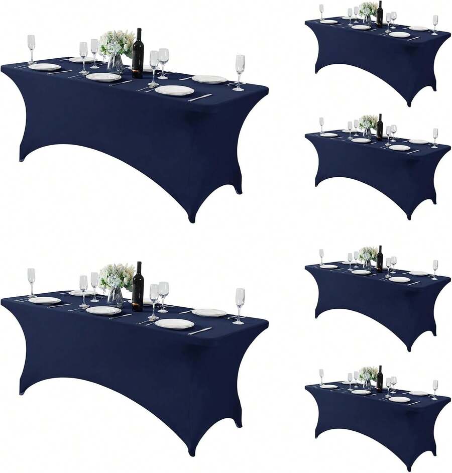 6 Pack Spandex Table Cover For 6FT Table Universal Fitted Stretch Tablecloth For Party, Banquet, Wedding And Events-Navy - Navy Blue - View 1
