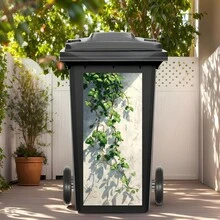 1 件 Verdant Ivy 户外贴纸，花园垃圾桶贴花，适用于露台和庭院的防水垃圾桶艺术，抗紫外线家居装饰，耐用自粘乙烯基，垂直花园风格带轮垃圾桶贴纸学校用品，返校