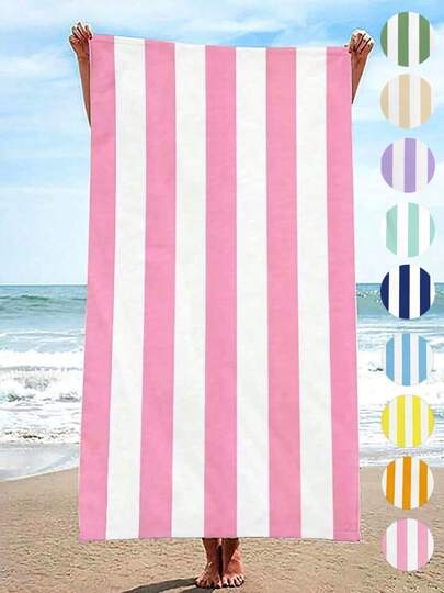 Large Pink Striped Beach Towel, Thickened Anti-Sand Soft Blanket, Suitable For Swimming Pool, Beach, Large Beach Towel, Bath Towel, Shawl For Women, Digital Printed Quick-Dry Bath Towel, Double-Sided Plush Quick-Dry Bath Towel, Cute Pink And Blue Striped Super Absorbent Sports Towel, Portable Beach Towel, Marathon Gym Quick-Dry Towel, Waterproof Anti-Sand Anti-Dust, Essential For Beach, Shower For Couples, Beach Accessories, Pool Float