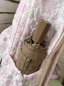 花卉印花防水侧抽绳多口袋实用背包，学院风学生书包，配有心形编织吊坠，适合学校、学习、街头、旅行，花卉图案随机印花