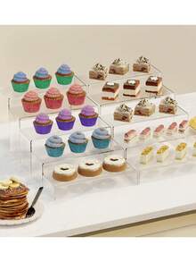 1Set 3/5 Pcs Acrylic Display Stands, Stackable Clear Acrylic Shelves- Display Shelf Riser For Collectibles, Figurine, Gemstone, Curio,Cupcake, Toys. Organize, Decor - Clear - View 7