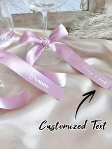 2/5/10Pcs Custom Bow Ribbon, Customized With 2 Pieces Of Text, Personalized Wine Glass Ribbon, Can Be Used As A Wedding Label For Champagne And Wine Glass Decoration, Gift Packaging Decoration Ribbon, Multiple Colors To Choose From, Suitable For Weddings, Birthdays, Eid Al Adha, Mother'S Day Gifts, Party Gifts, Tie Flowers - Multicolor - View 2
