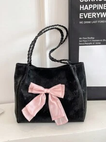 Cute Fairy Casual Large Bag 2025 New Niche Design Fashion Bow Woven Tote Shoulder Underarm Bag Women Tote Bags
