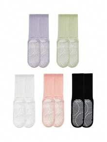 3 Pairs Plain Colored Non-Slip Yoga Socks For Women, Suitable For Yoga, Pilates, Mid-Calf Colorful Socks - Multicolor - View 9