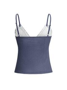 Sunny Girl Style Summer Valentine's Day Women's Y2K Back To School Casual Beach Vacation Sexy Polka Dot Print V-Neck Bow Decor Knit Top - Navy Blue - View 4