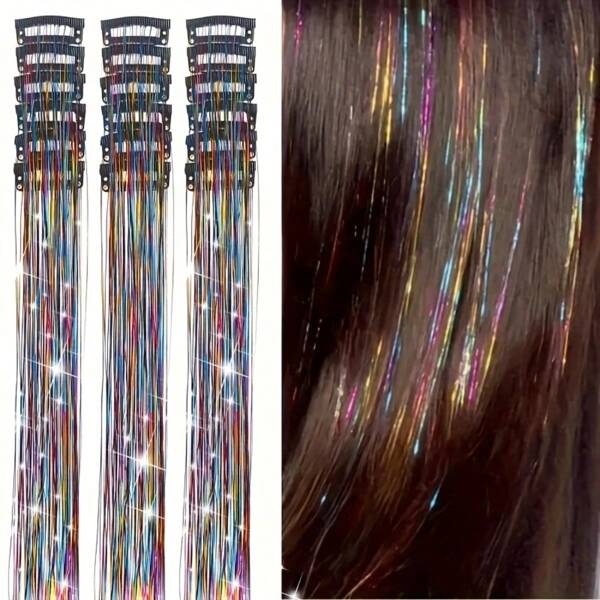Laser Golden Cryogenic Fiber 1pc Set Golden Hair Colorful Shiny Golden Silver Cryogenic Fiber Gift Box BB Clip Single Card Hair Accessories Christmas Gift