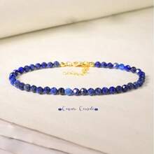 1 件天然青金石手链 - 十二月诞生石珠宝，超薄可堆叠设计，带有金色色调装饰，优雅简约的女士日常佩戴，全年永恒的礼物