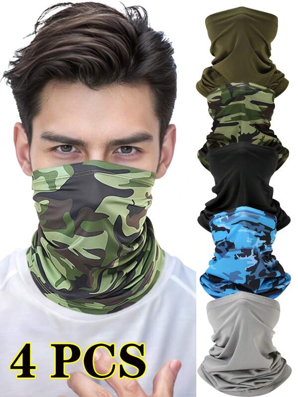4pcs Camouflage Print Neck Gaiter - Breathable Face Mask For Outdoor Sports And Activities - UV Protection For Women And Men