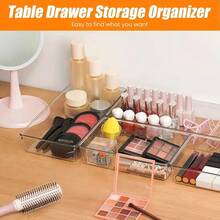 11/18 Stücke Schubladenorganizer und Unterteilungen Set, 4 Größen Klarsichtkunststoff Aufbewahrungsbehälter und Tabletts - für Schminktisch, Küchenutensilien, Büromaterial, Badezimmer, Kommoden Schubladen, Schränke im Wohnwagen - Transparent - Übersicht 7