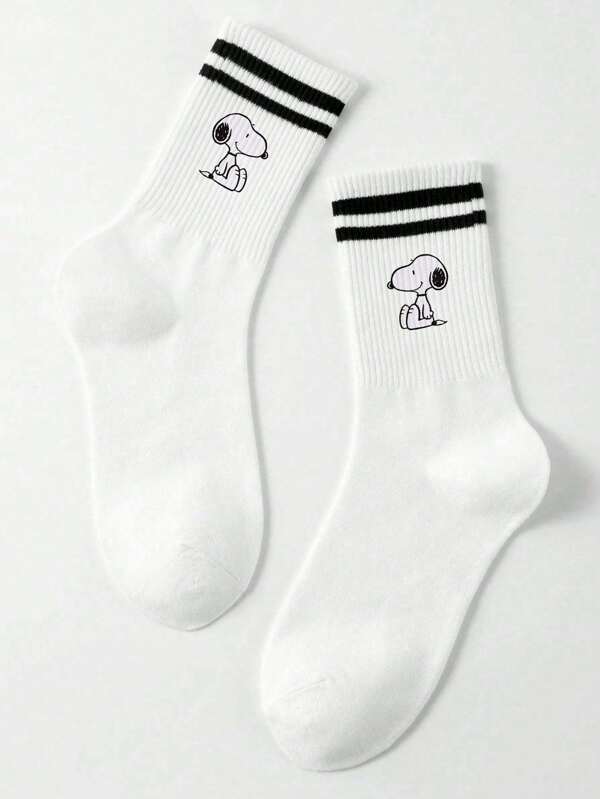 SNOOPY 1 par de calcetines de media-pantorrilla a rayas blancas y negras de alta calidad para mujeres, calcetines para hombres con diseño de Snoopy, calcetines de verano como regalo para hombres, calcetines de tobillo transpirables y cómodos, estilo de pareja