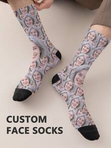 1 par de calcetines de tubo medio personalizados para mujer, puedes poner cualquier cara en los calcetines, calcetines personalizados con fotos, pares de imágenes personalizadas interesantes con calcetines de longitud media a larga, adecuados para el Día de San Valentín, cumpleaños, regalos y otras ocasiones, personalizados