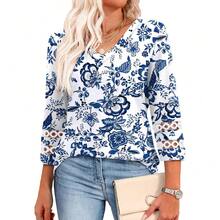 XIEERDUO 3/4 Length Sleeve Womens Tops Dressy Casual Blouses For Women 2025  V Neck T Shirts Summer Clothes - Z 白色印花 - 查看 1
