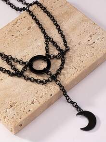 1pc Gothic Vintage Black Moon Pendant Choker Necklace  - Adjustable Chain With Beaded Accents, Boho Chic Jewelry   Gift For Everyday & Vacation Wear, Moon Necklace, Versatile Halloween Holiday Accessory, Intricate Design - 彩色 - 查看 4