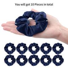 Silk Scrunchies For Women Satin Scrunchies Silk Hair Ties Elastic Thick Hair Scrunchie 10 Pack (Navy) - 藏蓝色 - 查看 8