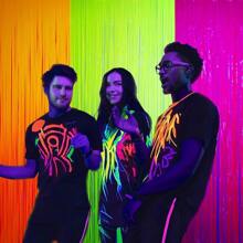 Glow In The Dark Party Supplies, 3Pcs Neon Party Decorations 9.9 X 6.6 Ft Fluorescent Macaron Orange, Yellow And Fuchsia Tinsel Foil Fringe Curtains, Glow Photo Booth Prop Backdrop Streamer