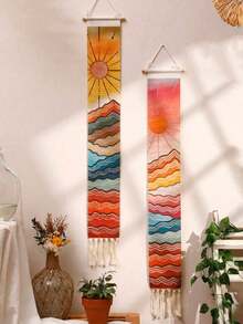 1pc Tapestry Wall Hanging, Bohemian Art Home Decor With Fringe, Long Linen Boho Tapestries For Living Room Bedroom, Vertical Tapestry Wall Hanging, Narrow Vertical Hanging Wall Art Decor For Bedroom, Bathroom, Living Room, Home Decor, Room Decor, Wall Decor Gifts Birthday Graduation