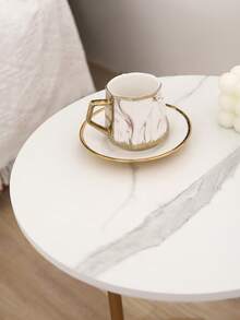 1pc Round Marble Pattern Side Table, Modern Minimalist Sofa End Table, Waterproof Scratch-Resistant Detachable Living Room Coffee Table, Bedroom Nightstand, Compact Mini Desk