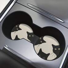 1 套 2 个猫咪玻璃图案汽车杯架垫，通用兼容，采用天然橡胶防滑涤纶背面，吸水针织面料，可爱卡通储物垫，用于车内尺寸 2.8 英寸，可水洗，单个重量 15 克 - 彩色 - 查看 7