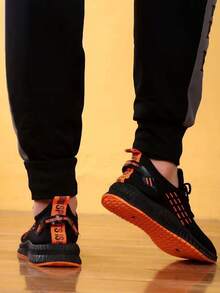 Hombre deportivo transpirable tejido punta redonda cordones suela plana estilo urbano para gimnasio y diario tenis - Naranja - Ver 3