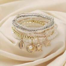 PHCOO 9pcs Bohemian Style Bead Bracelet, Includes Sea Turtle, Seashell, Starfish & Other Summer Ocean Elements Pendants, Suitable For Daily Wear