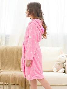 女童粉色星空3D耳朵连帽毛绒浴袍家居服 - 彩色 - 查看 4