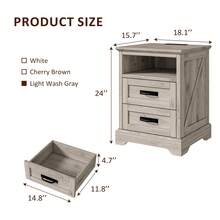 Farmhouse Nightstand With Charging Station, 2 Drawers Bed Side Table, 18 Inch Wide End Table For Bedroom, Living Room