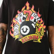 True Religions Vintage Cotton T-Shirt Women Men Short Sleeves Men Casual Loose Graphic Crew Neck T-Shirt Printed Oversized Tees - 黑色 - 查看 1