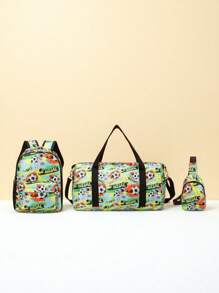 3PCS Back To School Backpack Travel Bag, Fashionable And Casual Cute Cartoon Football Print Travel Bag, Including Chest Bag, Luggage Bag, Clothing Storage Bag, Large Capacity Combination Bag. Suitable For Daily School, Very Suitable For Campus, Class, Photo, And Birthday Gifts For Friends. Suitable For Daily Business Trips, Outdoor Travel, Going Out, Outdoor Leisure Sports And Other Daily Use. Zipper And Print Positions Are Random.