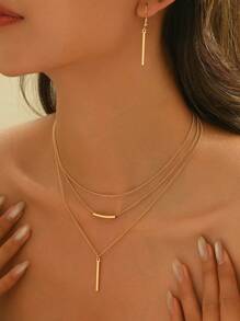 3 Stücke bohemian Stil Schmuckset für Frauen, minimalistisch goldene geometrische lange Halskette + Ohrringe, einzigartiges Geschenkset, europäischer und amerikanischer Stil