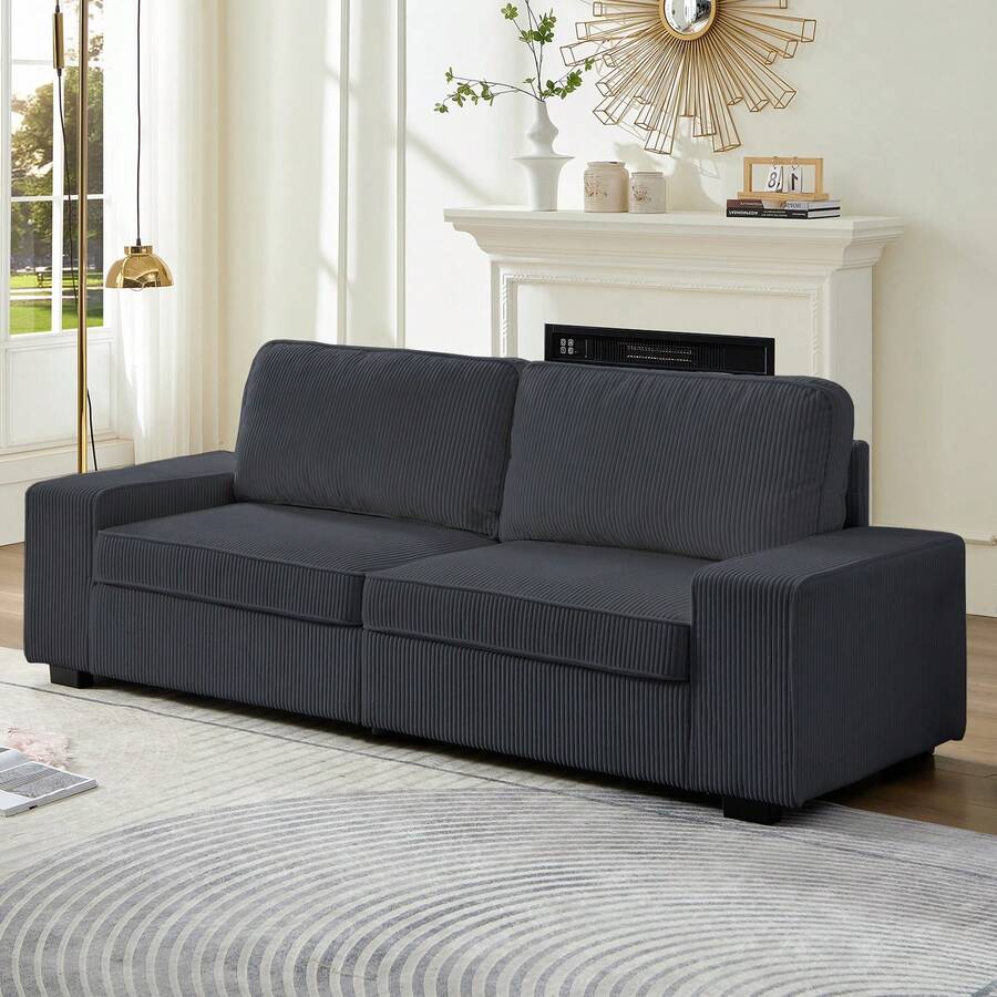 71" Deep Seat Sofa, 2 Seater Corduroy Sofas And Couches, Oversized Loveseat For Apartment/Living Room - Dark Grey - View 1
