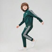 Adidas 阿迪达斯男童三条纹休闲轻便外套，春秋季百搭之选 - 綠色 - 查看 2