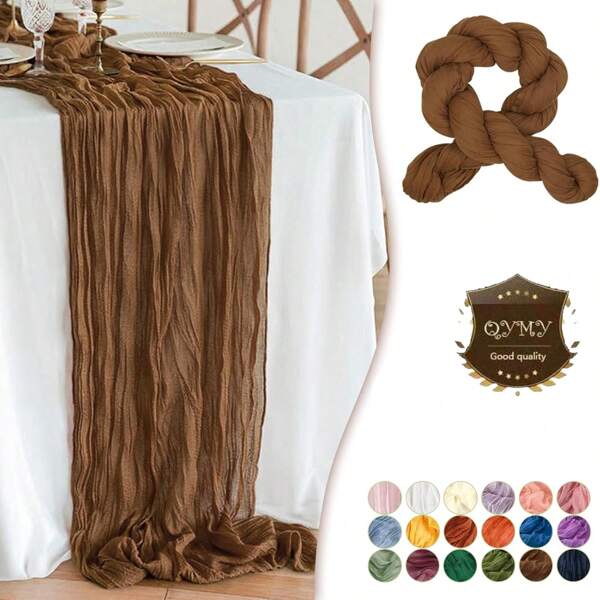 1pc Brown Cheese Cloth Table Runner,35"X118" Boho Gauze Table Cloth, Suitable For Bridal Shower, Wedding, Birthday Party, Banquet, Home, Outdoor Picnic Decor