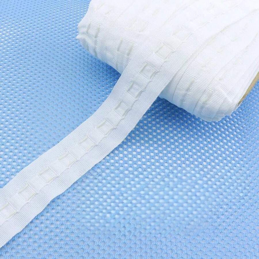 25毫米拉褶带30米/32码长窗帘配件带头索环顶环1英寸带孔眼铅笔褶钩带窗帘罩 - 白色 - 查看 1