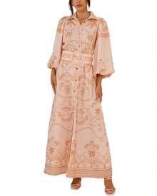 AMINA GLAM Linen-Blend Maxi Dress - 粉色 - 查看 1