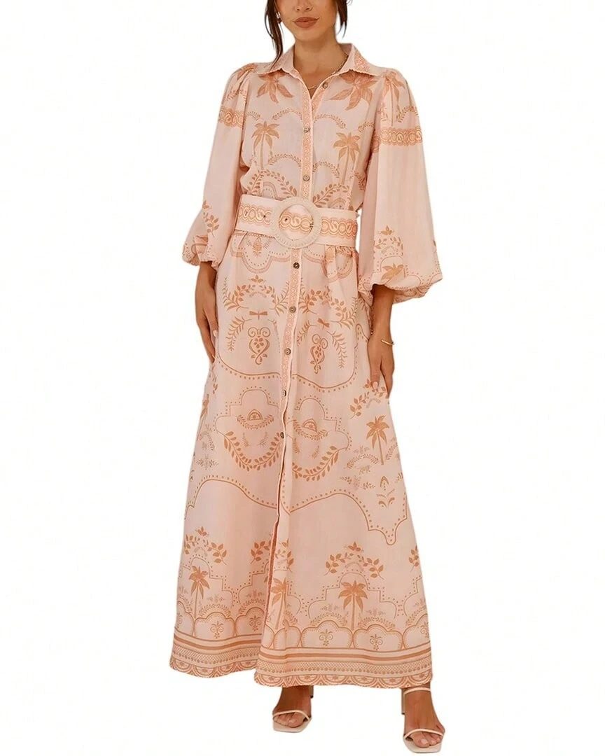 AMINA GLAM Linen-Blend Maxi Dress - 粉色 - 查看 1