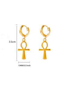 1 Paar ägyptische Ankh Kreuz Creolen für Frauen Männer, vergoldet Edelstahl Lebensschlüssel Ohrringe, ägyptisches Glücksamulett Schmuck