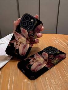 Flower 1pc Vintage Lily Floral Vertical Stripes Faux Leather Classic Anti-Drop Soft Protective Phone Case Compatible With Apple And Models Waterproof Shockproof Scratch Resistant - Multicolor - View 2