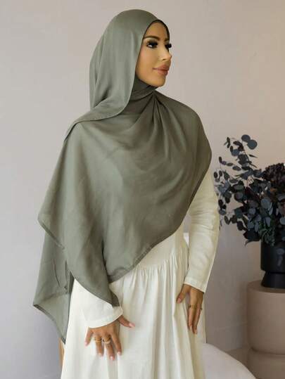 2pcs/1pc Women Wide Edge Artificial Silk Scarf, Fashion Breathable Long Scarf, Hijab Headscarf, Suitable For Daily Comfortable & Versatile Use For Dress