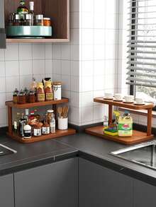 1 Piece Bamboo Multi-Purpose Kitchen Shelf, Multi-Tier Countertop Spice Rack With Storage Shelf, Desktop Double Organizer, Great For Dressers, Decorative And Utility Shelves For Home, Balcony Decoration - Brown - View 8